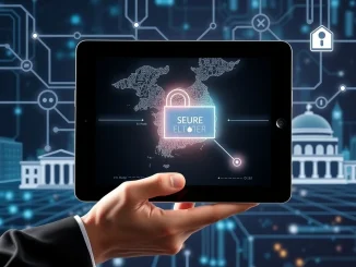 Illustrating a secure South Korea blockchain loan service for public officials, featuring digital certificates.