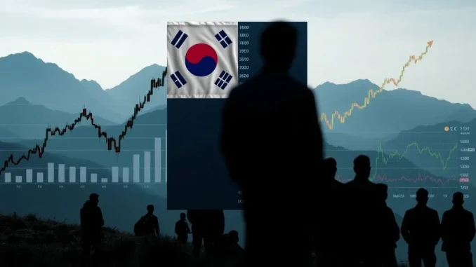 A chart illustrating South Korean crypto trading volume plummeting as retail investors shift capital to the surging KOSPI stock market.