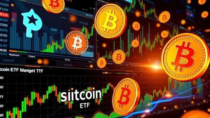 Charts displaying massive Spot Bitcoin ETF trading volume after its historic launch, signaling a new era for digital asset investment.