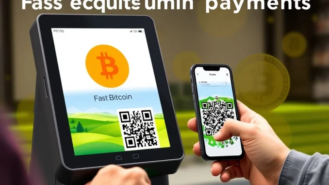 A customer making a fast, real-time Square Bitcoin payment at a point-of-sale terminal using the Lightning Network.