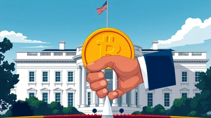 Depicts the White House and crypto symbols, symbolizing a significant shift in Trump crypto policy away from previous administration's stance.