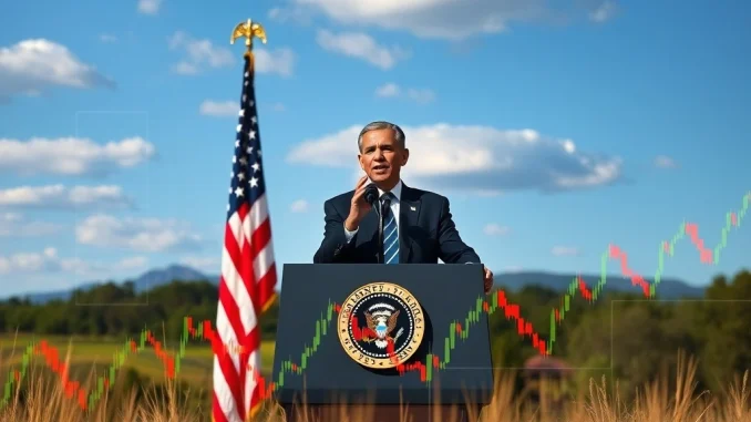 President Trump delivering a crucial address on the US economy, highlighting its potential impact on global markets.