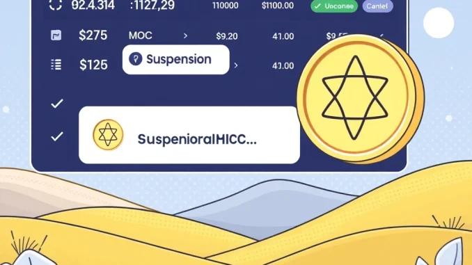 Upbit MOC suspension notice on a digital screen, signifying temporary halted Moss Coin transactions for a network upgrade.