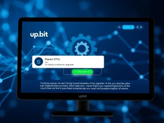 Upbit STX deposit and withdrawal suspension notice on a digital screen, signifying a crucial network upgrade.