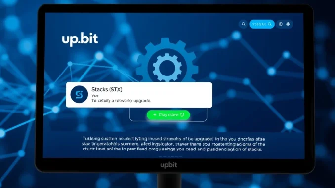 Upbit STX deposit and withdrawal suspension notice on a digital screen, signifying a crucial network upgrade.