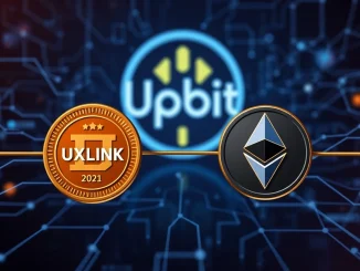 Upbit UXLINK suspension notice for token migration, showing a digital token transitioning between blockchain networks.