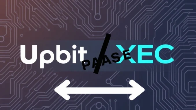 Upbit XEC suspension graphic, illustrating the temporary halt of eCash deposits and withdrawals for a crucial network upgrade.