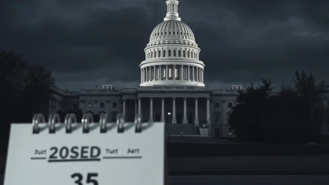 A symbolic representation of the US government shutdown, highlighting the unprecedented duration and its potential impact on the nation.