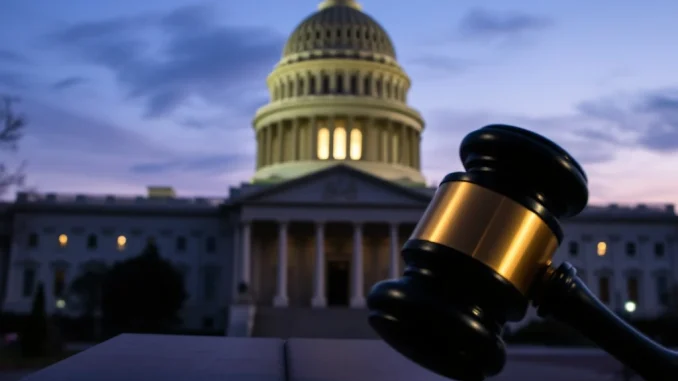 US House Speaker Mike Johnson speaks at a podium, discussing the critical **temporary budget bill** and the upcoming vote to prevent a government shutdown.