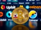 UXLINK token relisting efforts on South Korean crypto exchanges, showing a digital coin with Korean flag and exchange logos.