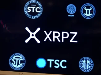 A digital screen showing the **XRP ETF** ticker XRPZ, symbolizing Franklin Templeton's DTCC listing and its potential market impact.
