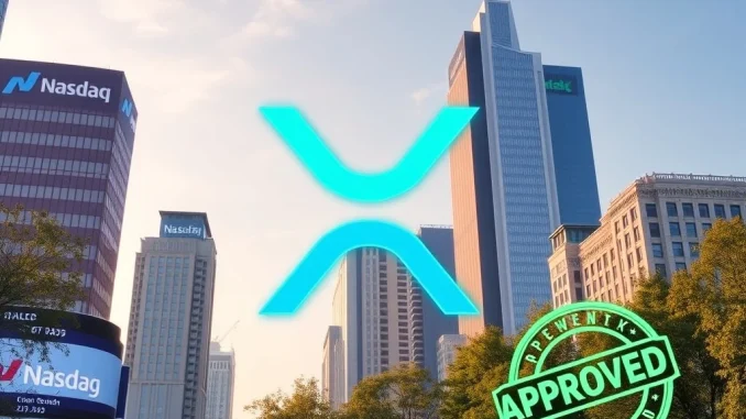 XRP ETF: Nasdaq Grants Pivotal Approval for Canary Fund Listing Nasdaq screen displays a green light for the Canary XRP ETF listing, signifying a pivotal moment for cryptocurrency market integration and future XRP trading.