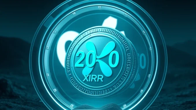 Digital XRP coins secured in a transparent vault, representing the 200 million XRP locked in Ripple's escrow.