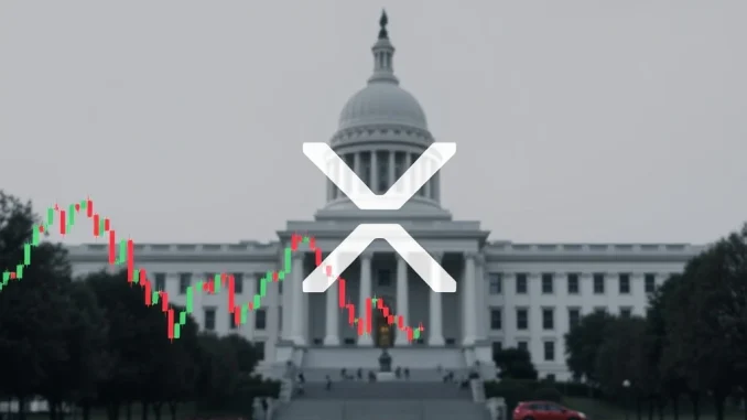 An XRP logo rising from a digital stock chart, symbolizing the potential for an **XRP Spot ETF** and its impact on the crypto market.