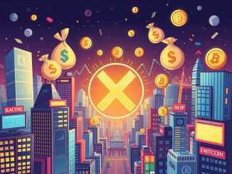 A cartoon illustration showing the rapid growth of tokenized stocks and digital assets, with charts soaring.