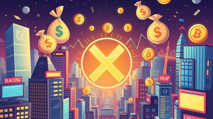 A cartoon illustration showing the rapid growth of tokenized stocks and digital assets, with charts soaring.