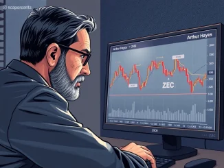 Arthur Hayes analyzing a ZEC price chart, signaling a potential **ZEC** crypto investment opportunity during a market dip.