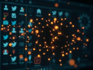 Conceptual image of intelligent AI swarms blending into social media, evading online manipulation detection.