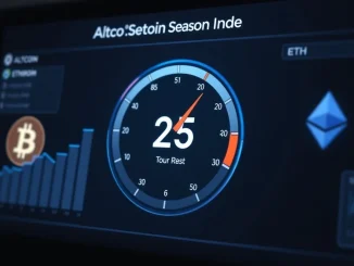 Dashboard showing the Altcoin Season Index at 25, indicating weak altcoin performance versus Bitcoin.