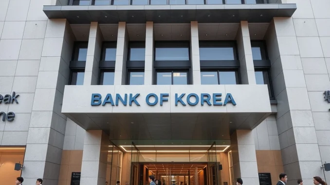 Bank of Korea headquarters where the central bank decided to hold the benchmark interest rate steady.