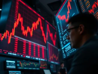 A trader watches over $1.14 billion in crypto futures liquidated on volatile market charts.