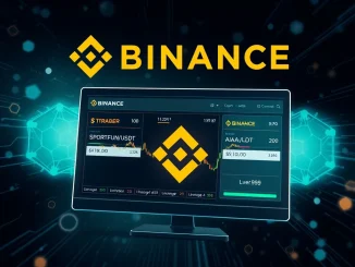 Binance perpetual futures trading interface featuring SPORTFUN and AIA tokens with leverage indicators