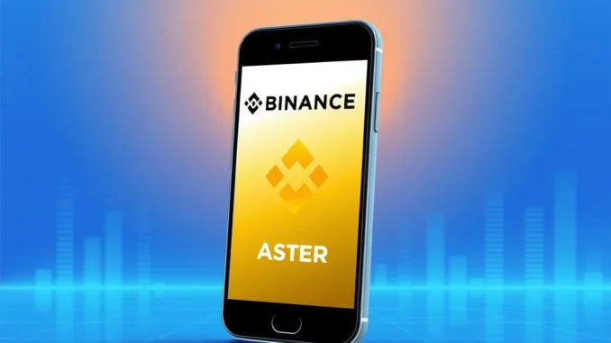 Binance Wallet interface showing integration with ASTER for perpetual futures trading