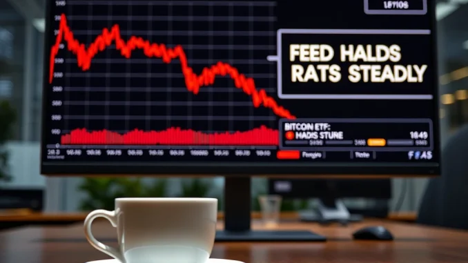 Chart showing Bitcoin ETF outflows as Federal Reserve holds interest rates steady, financial market analysis.