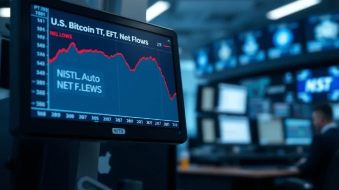 Bitcoin Spot ETF Outflows: Stunning Fourth Day of Net Redemptions Hits U.S. Market Chart showing declining Bitcoin spot ETF net flows with financial data terminal in background.
