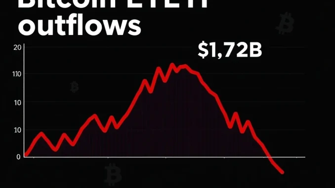 Bitcoin ETF withdrawals chart showing $1.72 billion capital outflow during market fear spike