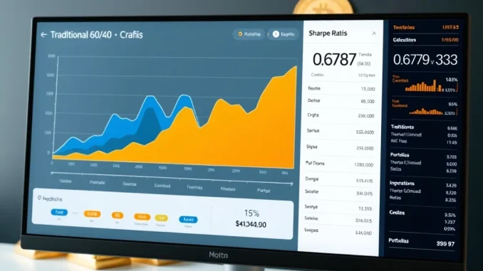 Investment chart showing Bitcoin and gold portfolio outperforming traditional 60/40 strategy with a higher Sharpe Ratio.