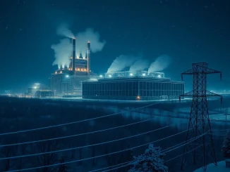 Bitcoin mining facility during a US winter storm, illustrating the shift from mining to selling electricity.
