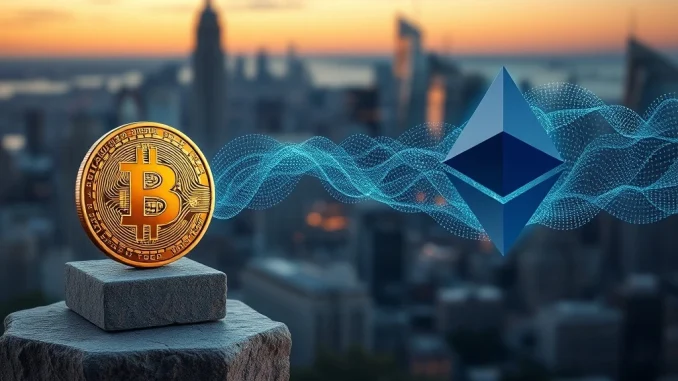 Conceptual image of a Bitcoin OG's strategic shift to Ethereum, symbolizing a $63.6 million investment.