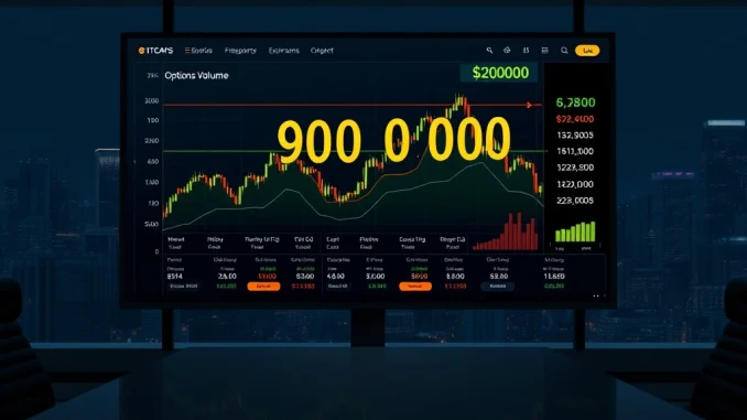 Analyst dashboard showing Bitcoin price chart and $7.7 billion options expiration data.
