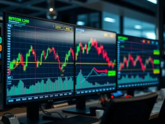 Bitcoin options traders analyzing market volatility and downside risk indicators on financial charts