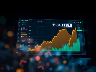 Bitcoin price chart showing a surge past the $84,000 milestone on a financial dashboard.