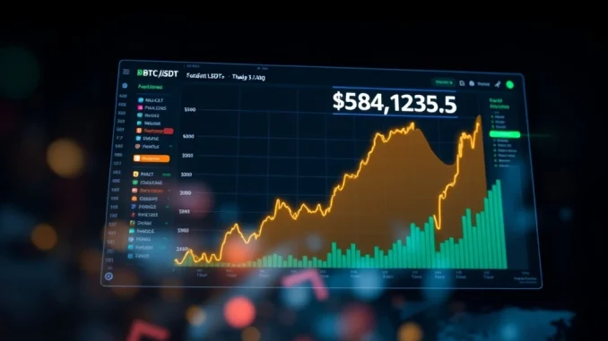 Bitcoin price chart showing a surge past the $84,000 milestone on a financial dashboard.