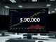 Bitcoin price chart breaking through the $90,000 milestone on a professional trading dashboard.