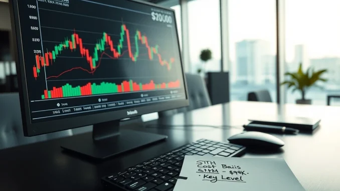 Analyst's chart showing Bitcoin price and the crucial $98,000 level for investment strategy.