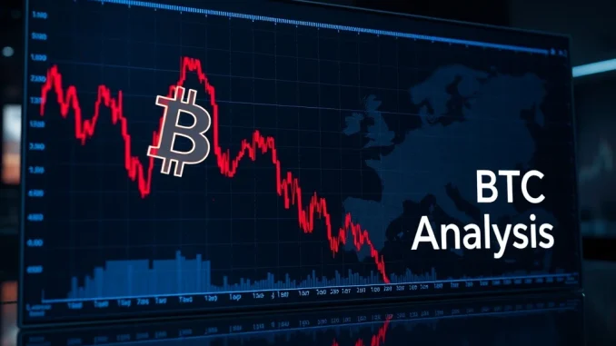 Bitcoin price dip analysis showing bearish market trend with geopolitical impact on cryptocurrency volatility