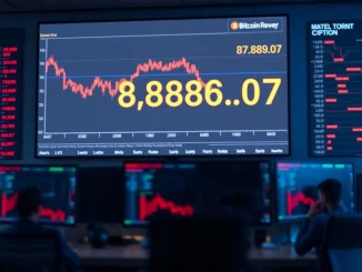 Bitcoin price chart showing a decline below $83,000 during a market correction on trading monitors.