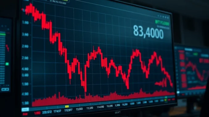 Bitcoin Price Plummets: BTC Falls Below $84,000 in Key Market Shift Bitcoin price chart showing a sharp decline below $84,000 on a trading terminal.