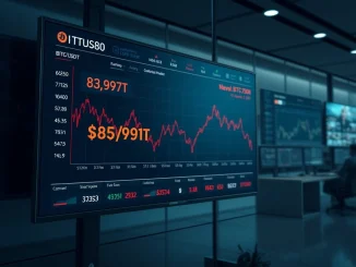 Analyst monitoring Bitcoin price falling below $86,000 on a cryptocurrency trading dashboard.