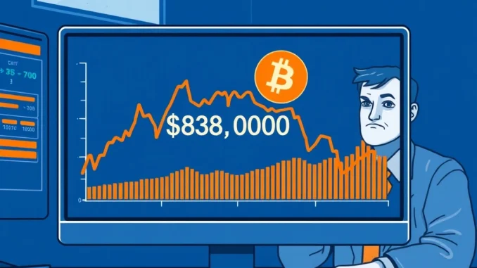 Bitcoin price chart showing a drop below the $87,000 level during market volatility.