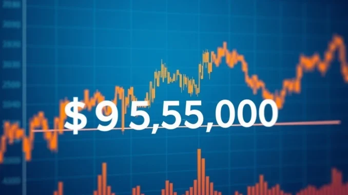 Bitcoin price chart showing decline below $95,000 threshold with market analysis indicators