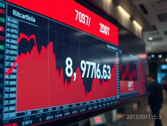 Bitcoin price chart showing a sharp decline below $87,000 on a trading dashboard.