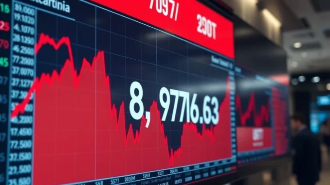 Bitcoin price chart showing a sharp decline below $87,000 on a trading dashboard.
