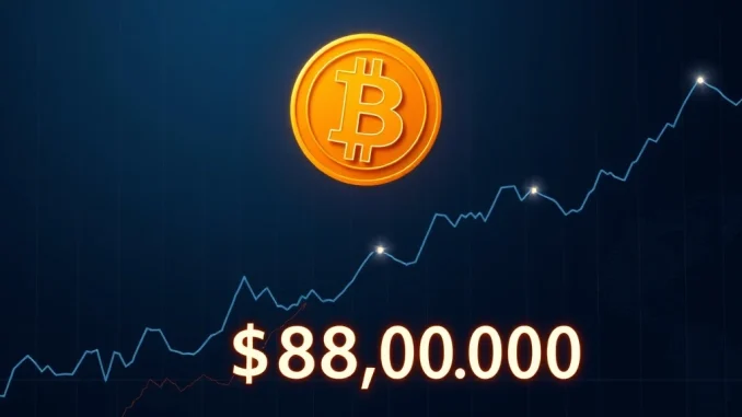 Bitcoin price surges above $89,000 on a financial market chart.