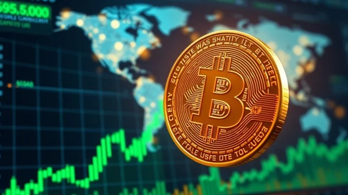 Bitcoin price surges above $95,000 on a digital trading dashboard chart.