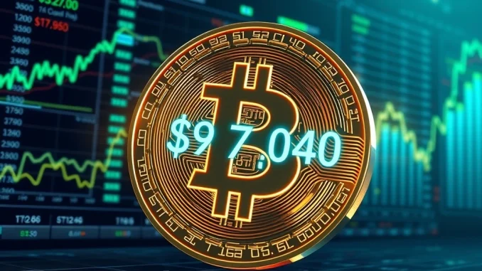 Bitcoin price reaches a new high above $97,000 on major cryptocurrency exchanges.